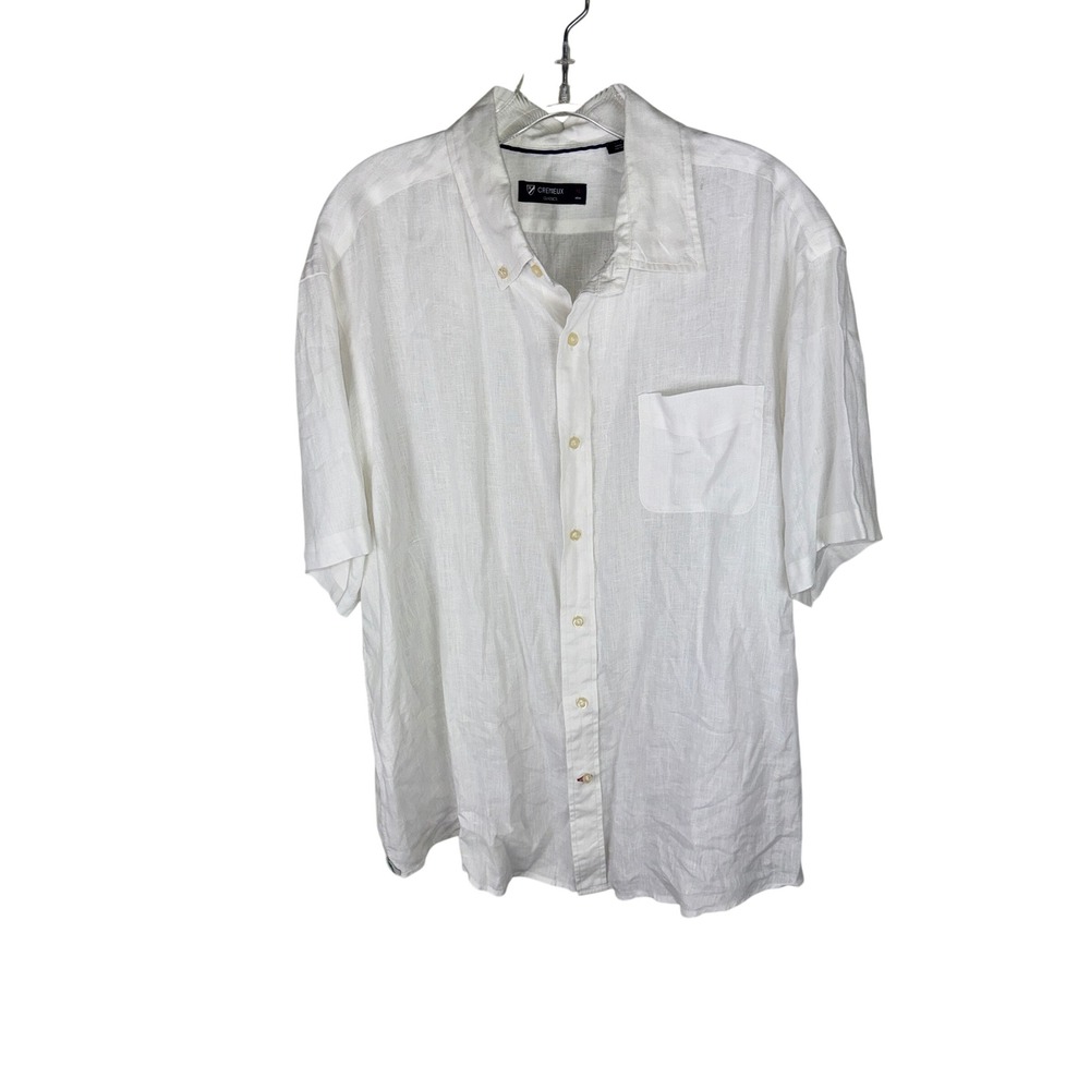 Cremieux Classics Mens XL White 100% Linen Short Sleeve Button Down Shirt Pocket